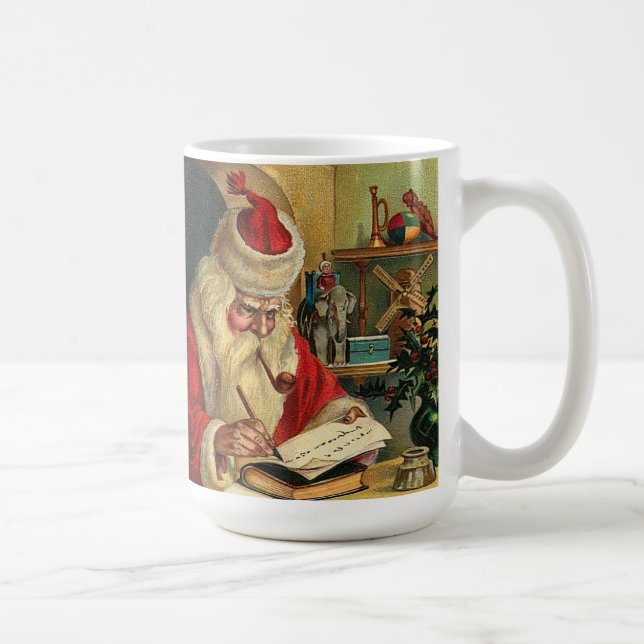 Santa Claus with Pipe Vintage Print Coffee Mug (Right)