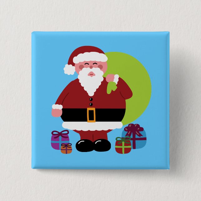 Santa Claus With Presents 2 Inch Square Button (Front)
