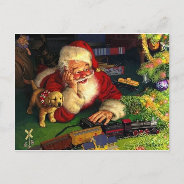 Santa Claus With Puppy Holiday Postcard (Front)