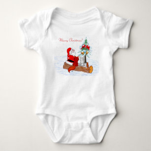 Santa Claus with Rabbit Fox and Squirrel Baby Bodysuit