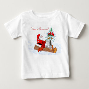 Santa Claus  with Rabbit Fox and Squirrel Baby T-Shirt