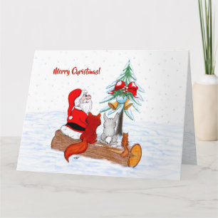 Santa Claus with Rabbit Fox and Squirrel Card