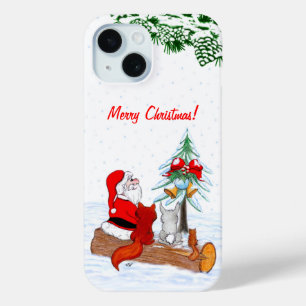 Santa Claus with Rabbit Fox and Squirrel iPhone 15 Case