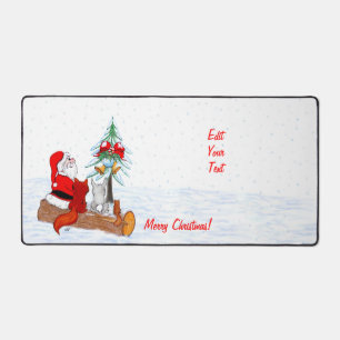 Santa Claus with Rabbit Fox and Squirrel Desk Mat