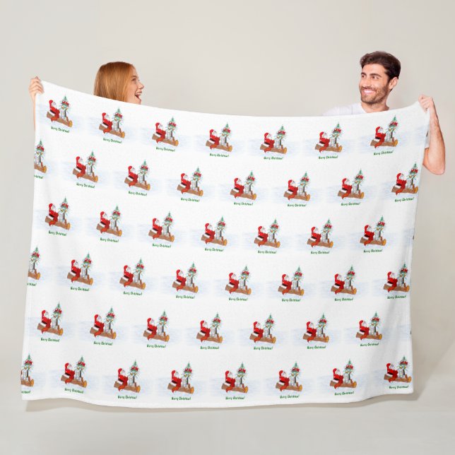 Santa Claus with Rabbit Fox and Squirrel Fleece Blanket (In Situ)