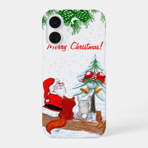 Santa Claus with Rabbit Fox and Squirrel iPhone 16 Case