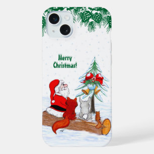 Santa Claus with Rabbit Fox and Squirrel iPhone 15 Plus Case