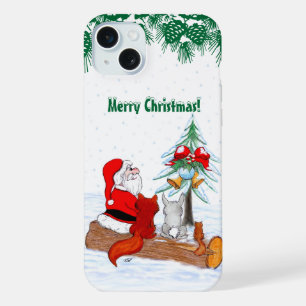 Santa Claus with Rabbit Fox and Squirrel iPhone 15 Plus Case