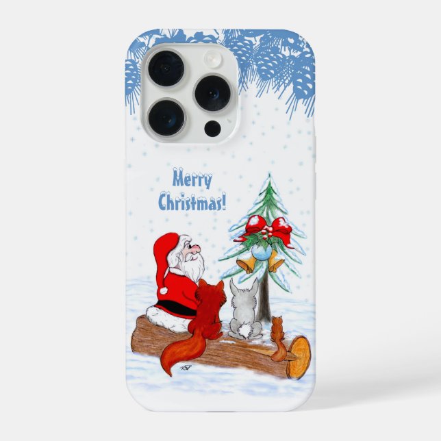 Santa Claus with Rabbit Fox and Squirrel iPhone Case (Back)