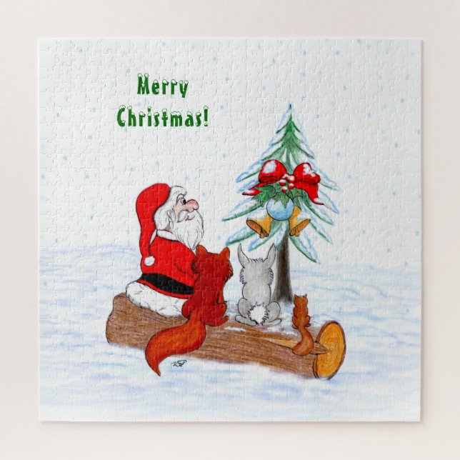 Santa Claus with Rabbit Fox and Squirrel Jigsaw Puzzle (Vertical)