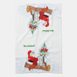 Santa Claus with Rabbit Fox and Squirrel Kitchen Towel