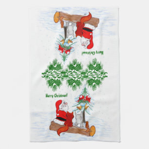 Santa Claus with Rabbit Fox and Squirrel Kitchen Towel