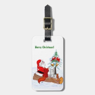 Santa Claus with Rabbit Fox and Squirrel Luggage Tag
