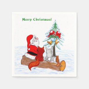 Santa Claus with Rabbit Fox and Squirrel Napkin