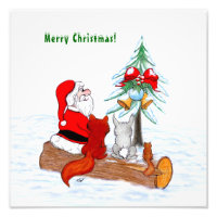 Santa Claus with Rabbit Fox and Squirrel