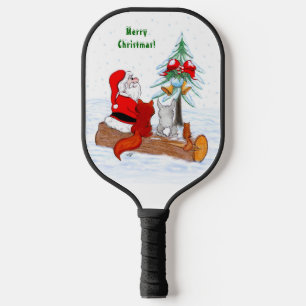 Santa Claus with Rabbit Fox and Squirrel Pickleball Paddle