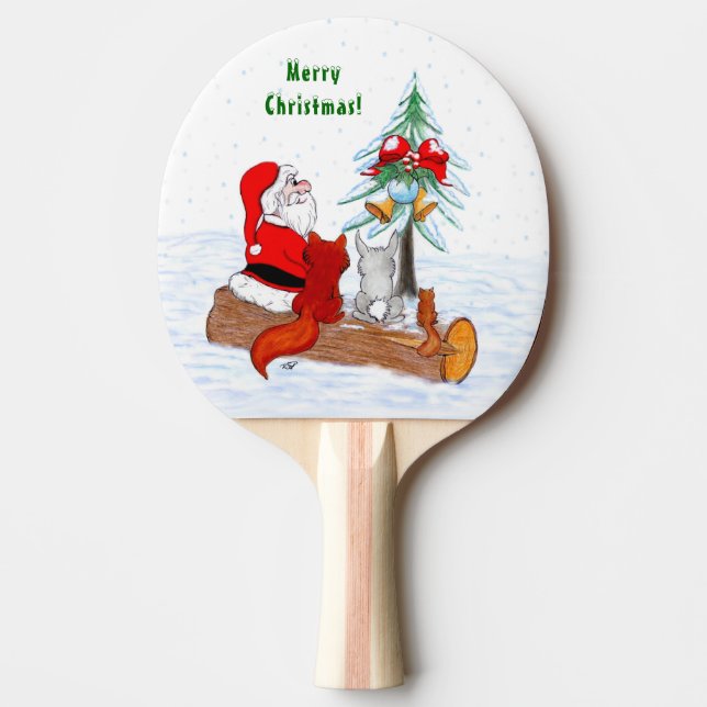 Santa Claus with Rabbit Fox and Squirrel Ping Pong Paddle (Front)