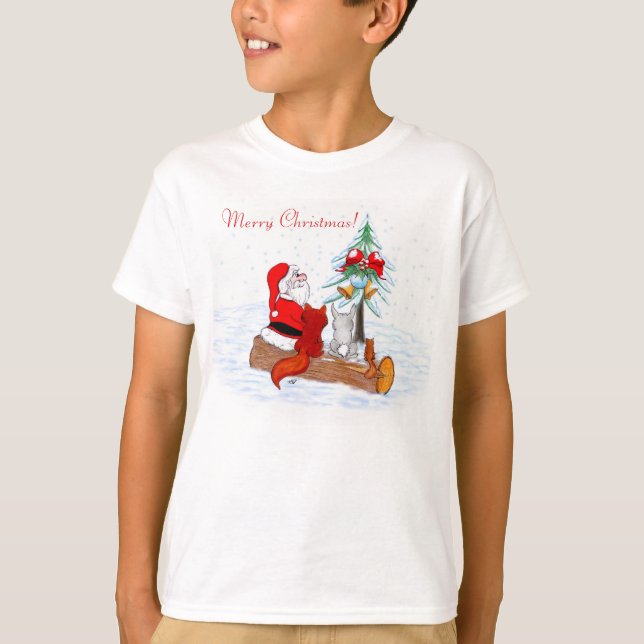 Santa Claus  with Rabbit Fox and Squirrel T-Shirt (Front)