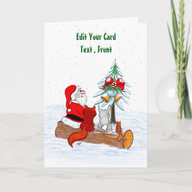 Santa Claus with Rabbit Fox and Squirrel Thank You Card (Front)