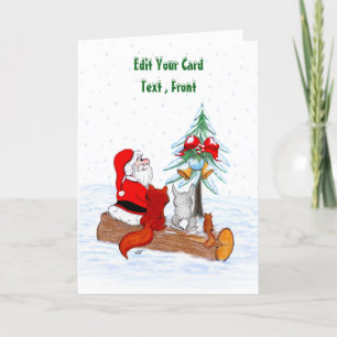 Santa Claus with Rabbit Fox and Squirrel Thank You Card