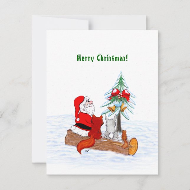 Santa Claus with Rabbit Fox and Squirrel Thank You Card (Front)