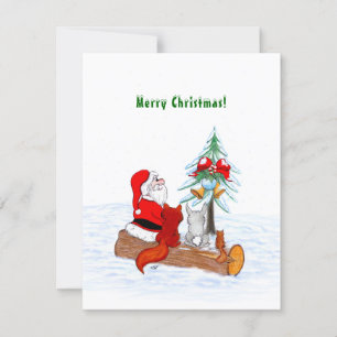 Santa Claus with Rabbit Fox and Squirrel Thank You Card
