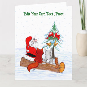 Santa Claus with Rabbit Fox and Squirrel Thank You Card