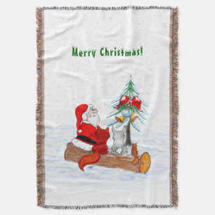 Santa Claus with Rabbit Fox and Squirrel Throw Blanket