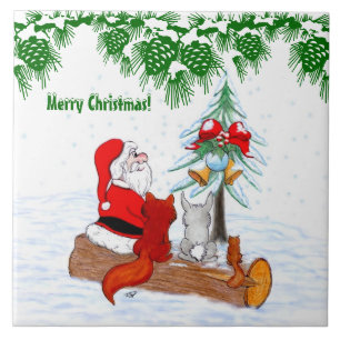 Santa Claus with Rabbit Fox and Squirrel Tile