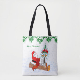 Santa Claus with Rabbit Fox and Squirrel Tote Bag