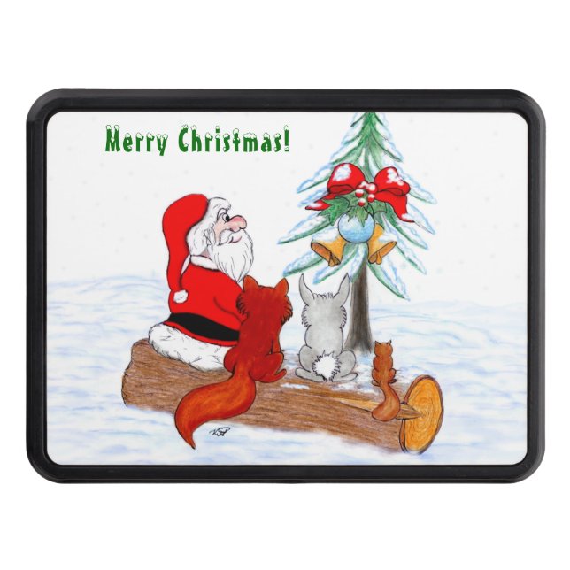 Santa Claus with Rabbit Fox and Squirrel Trailer Hitch Cover (Front)