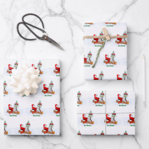 Santa Claus with Rabbit Fox and Squirrel Wrapping Paper Sheet