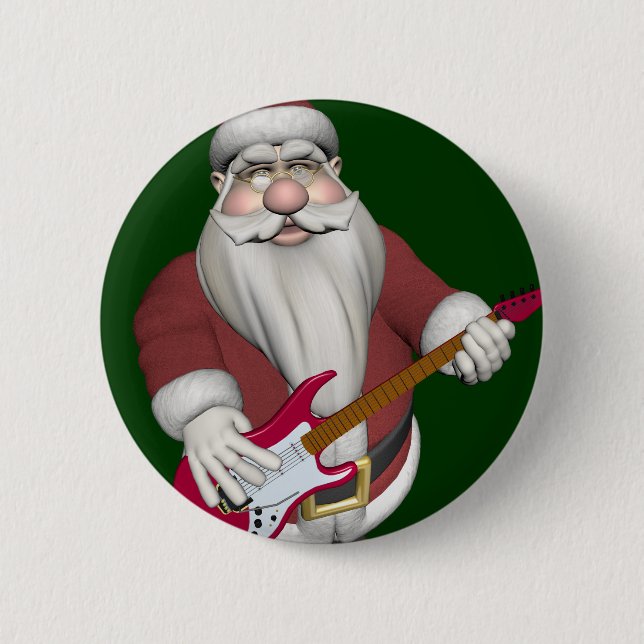 Santa Claus With Red Electric Guitar 2 Inch Round Button (Front)