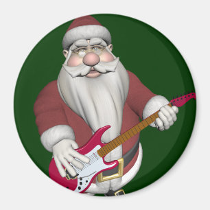 Santa Claus With Red Electric Guitar Magnet