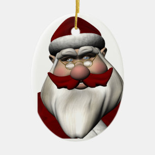 Santa Claus With Red Mustache Ceramic Ornament