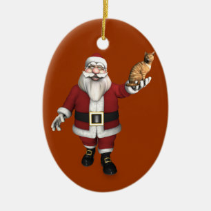 Santa Claus With Red Tabby Ceramic Ornament
