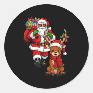 Santa Claus With Reindeer And Cool Christmas  Classic Round Sticker