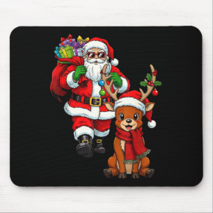 Santa Claus With Reindeer And Cool Christmas  Mouse Pad