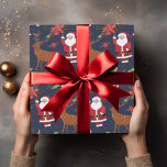 Santa Claus with Rudolph Custom Christmas Festive Wrapping Paper<br><div class="desc">Customize to change the background colour. Illustrations by becky nimoy</div>