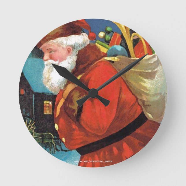 SANTA CLAUS WITH SACK FULL OF GIFTS ROUND CLOCK (Front)