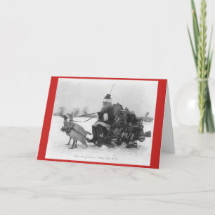 Santa Claus with sled drawn turkeys Cards