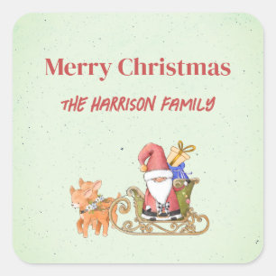 Santa Claus with Sleigh and Reindeer Personalized  Square Sticker