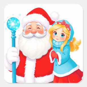 Santa Claus With Snow Maiden in Winter Attire Square Sticker
