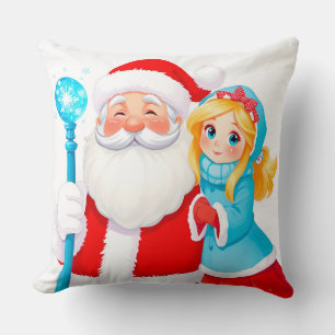 Santa Claus With Snow Maiden in Winter Attire Throw Pillow