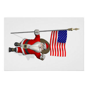 Santa Claus With Star Spangled Banner Poster