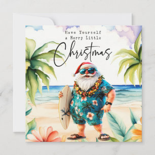 Santa Claus with Surf Board from Hawaii  Christmas Holiday Card