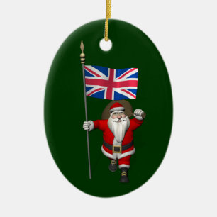 Santa Claus With Union Flag Of The UK Ceramic Ornament
