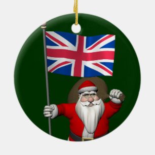 Santa Claus With Union Flag Of The UK Ceramic Ornament
