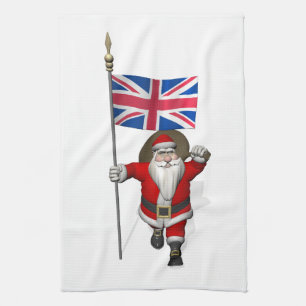 Santa Claus With Union Flag Of The UK Kitchen Towel