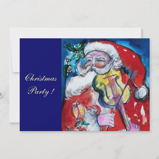 SANTA CLAUS WITH VIOLIN, CHRISTMAS PARTY INVITATION (Front)